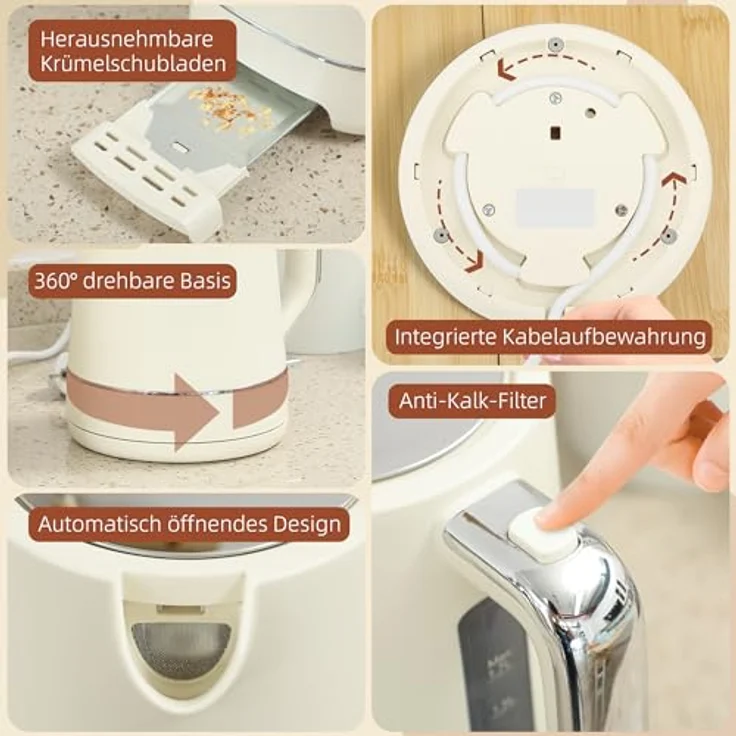 HOMCOM Kocher-Toaster-Set, Wasserkocher 1,7L mit Trockenkochschutz und Toaster mit 6 Bräunungsstufen, beige – Bild 9