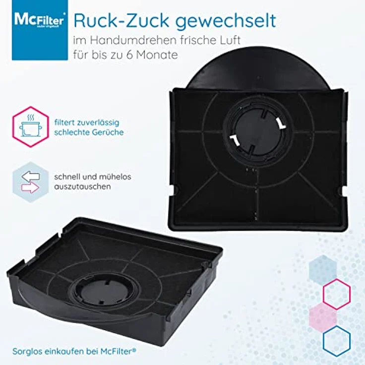 McFilter | 2x Aktivkohlefilter für Dunstabzugshaube geeignet für Kohlefilter Elica F00189/S, Type 303, Whirlpool 484000008581, AEG 902979360/2, IKEA Nyttig FIL 558 - Filter für Abzugshaube – Bild 4