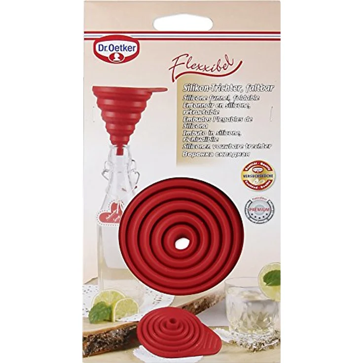 Dr. Oetker Silikon-Trichter Flexxibel, kleiner Trichter für präzises Befüllen, hochwertiger Küchenhelfer aus Platinsilikon, faltbarer Trichter zum platzsparenden Verstauen - hitzebeständig bis 230 Grad, (Farbe: rot), Menge: 1 Stück – Bild 6