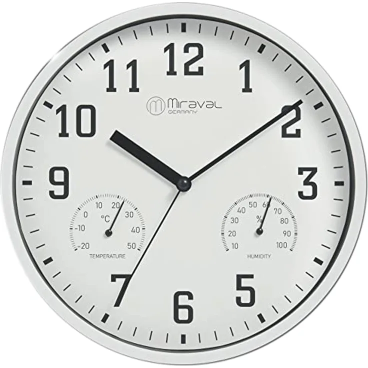 Miraval Wanduhr Thermometer Hygrometer 250 mm Küchenuhr Wohnzimmer Luftfeuchtigkeit Temperaturanzeige Analog Bürouhr Moderne Wanduhr (Weiß) - Preisvergleich