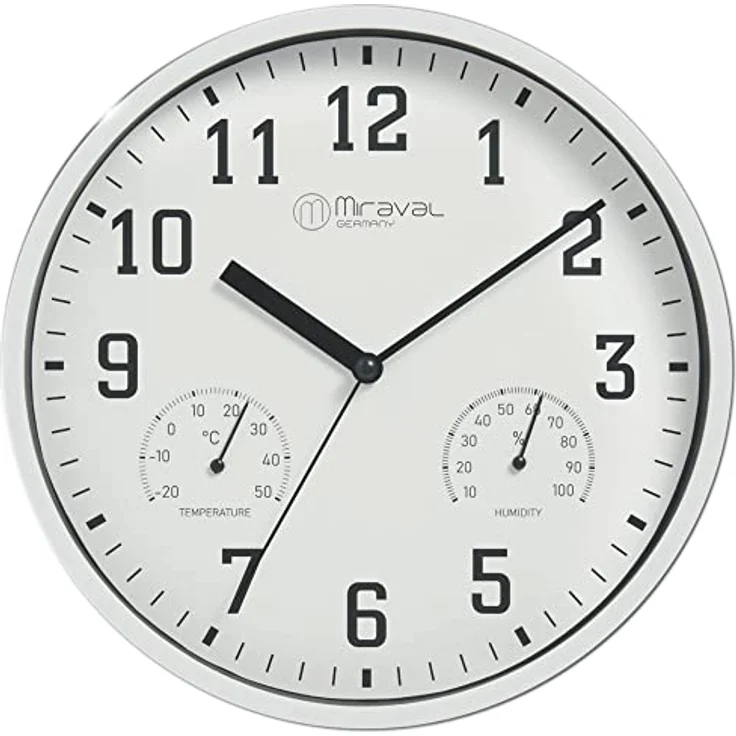 Miraval Wanduhr Thermometer Hygrometer 250 mm Küchenuhr Wohnzimmer Luftfeuchtigkeit Temperaturanzeige Analog Bürouhr Moderne Wanduhr (Weiß) - Preisvergleich – Bild 1
