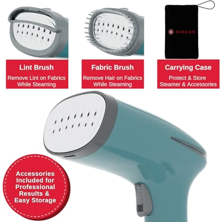 Singer HandHeld Steamer, tragbarer Dampfgenerator mit 1500 W, 25 g/min Dampfmenge, herausnehmbarer 280 ml Tank, inkl. Zubehör und Tragetasche – Bild 3