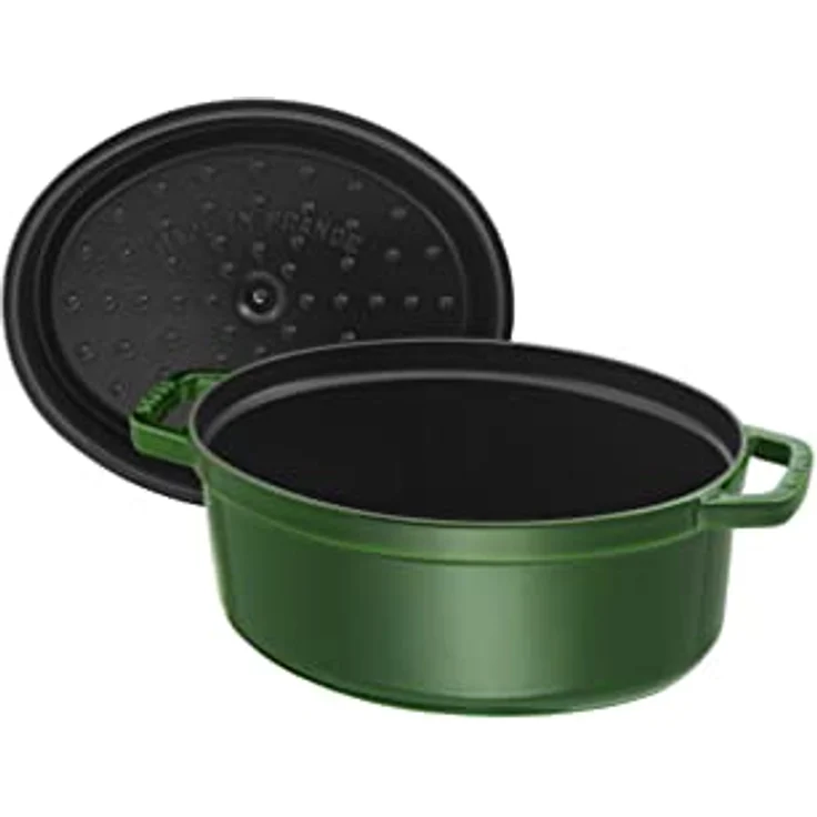 Staub 1103385 Cocotte-Bräter, oval mit Deckel 33 cm, 6,7 L, mit mattschwarzer lierung im Inneren des Topfes, basilikumgrün – Bild 2