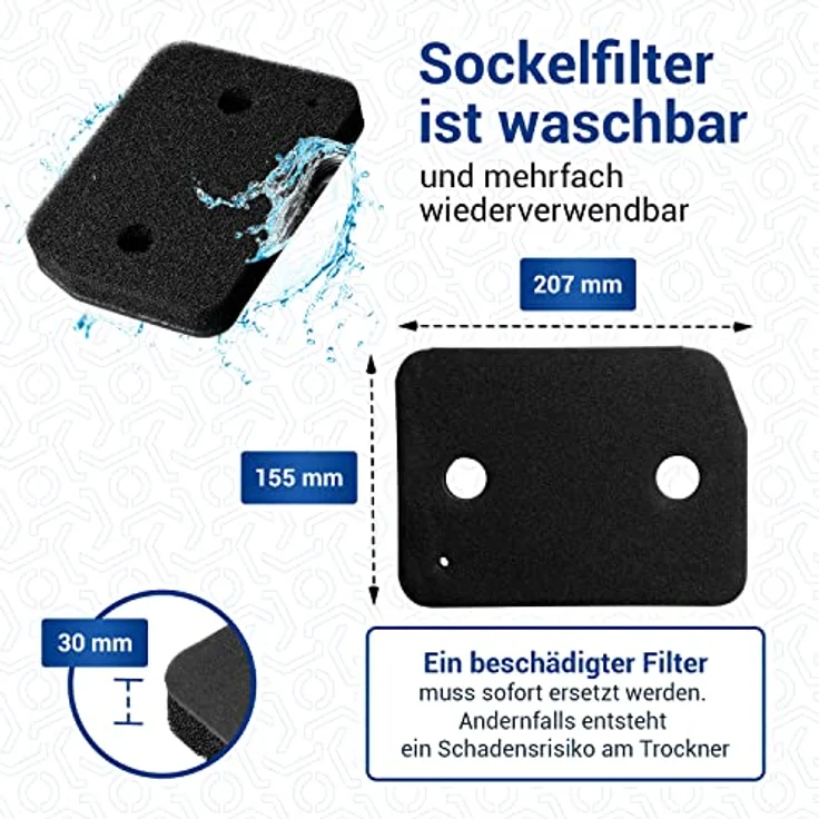 VIOKS Schaumfilter Ersatz für Miele 9164761, Sockelfilter 207x155mm für Trockner, kompatibel mit Miele Wärmepumpentrockner T1 TWF TMM TKL TKG TCE TKR TDB, hochwertige Filterqualität, langlebig und leicht zu reinigen – Bild 4