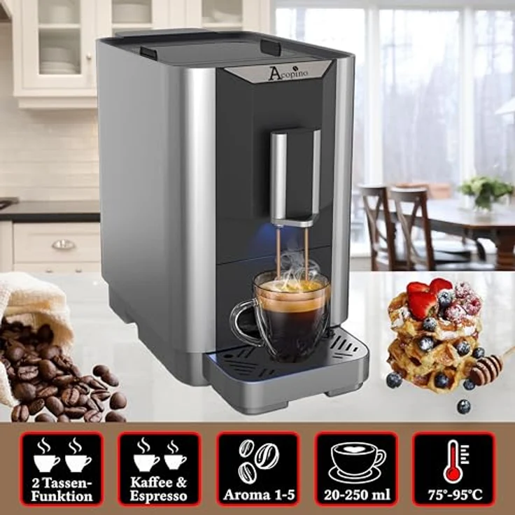 Acopino Venezia Kaffeevollautomat Antrazit mit Direktwahltaste für Espresso und Kaffee, Touchdisplay – Bild 2