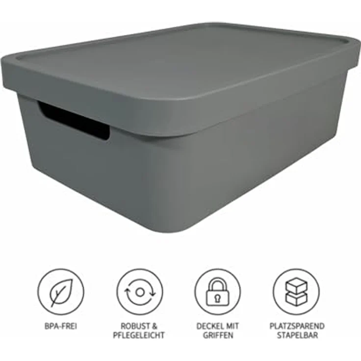 Plastard Aufbewahrungsboxen mit Deckel 19 L, 4er-Set, grau, BPA-frei, stapelbar, robuste Kunststoffbox für Küche, Bad, Büro, Kinderzimmer – Bild 3