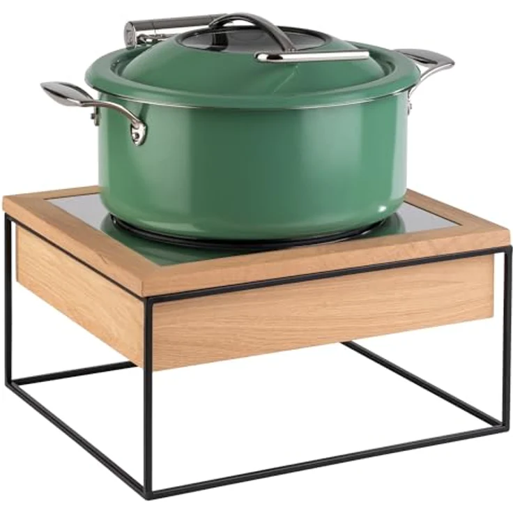 APS 12275 Induktionsstation, 4-tlg. Set, 900 Watt, mit Metallständer, Eichenholzrahmen und Edelstahlrahmen, 35,4 x 32,5 cm, Höhe 19 cm, in schwarz – Bild 2