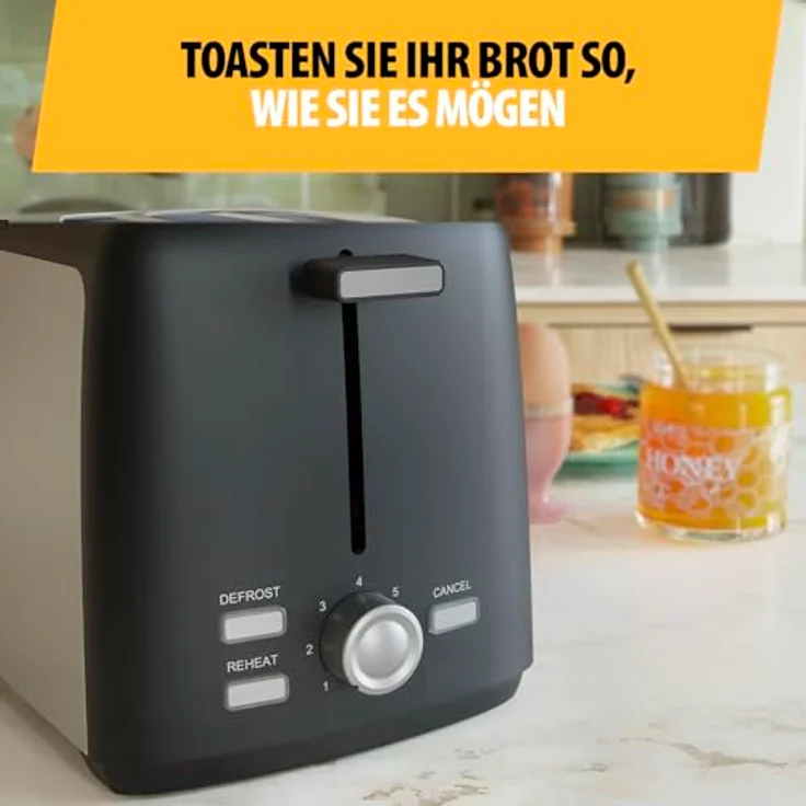Tristar Haushaltsgeräte TriStar Toaster Edelstahl (BR-1058) - Kompakter Toaster mit Brötchenaufsatz und Abbruchfunktion, schwarz – Bild 8