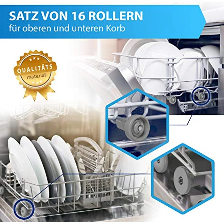 VIOKS Laufrolle Universal Korbrollen Set 8X Oberkorbrollen 8X Unterkorbrollen Rollen Set Ersatz für Electrolux 50286965004/5028696700 für Geschirrspüler Spülmaschine von Zanussi AEG Juno Privileg – Bild 2