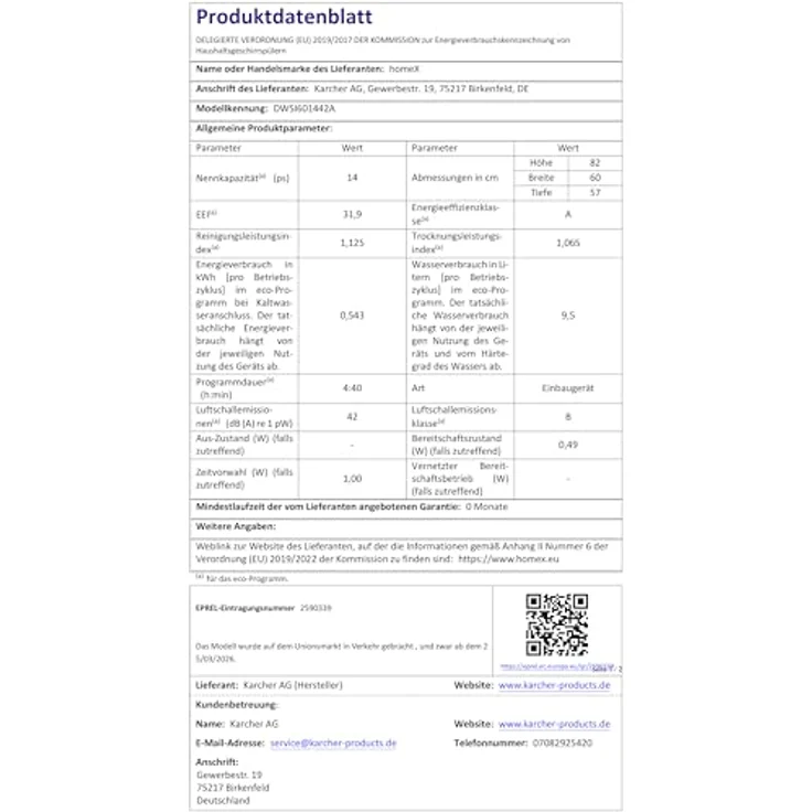 homeX DWSI601442A Geschirrspüler 60 cm, teilintegrierbar, 14 Maßgedecke, 9 Programme, leiser Betrieb 42 dB, Energieeffizienzklasse A – Bild 15
