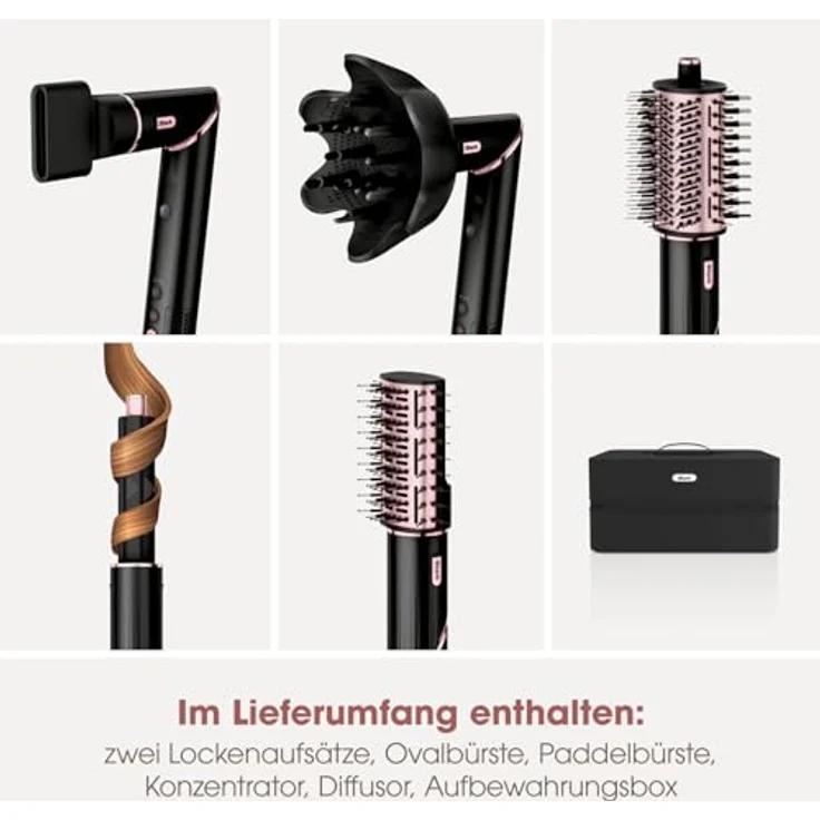 Shark FlexStyle 5-in-1 Luftstyler & Haartrockner, Auto-Wrap-Lockenaufsatz, Paddle-Bürste, Ovalbürste, Konzentrator, Diffusor, Aufbewahrungskoffer, Keine Hitzeschäden, Schwarz/Roségold, HD440EU – Bild 2