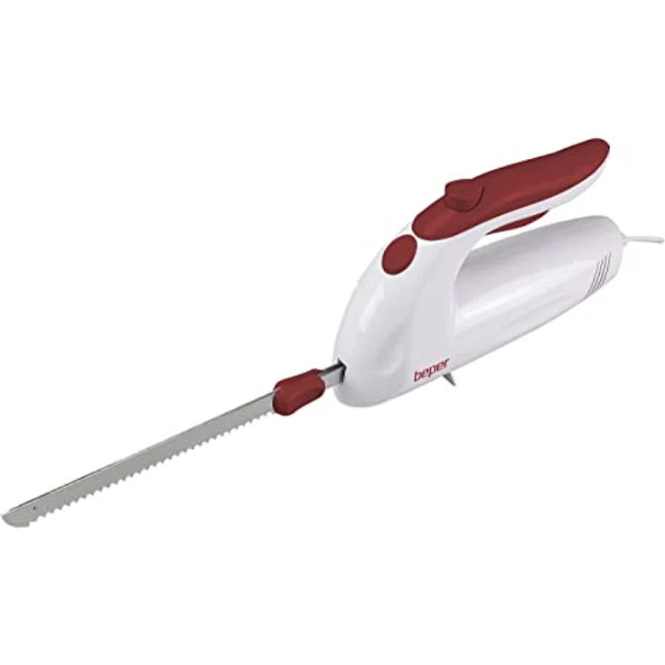 BEPER BP.790 – Elektrisches Küchenmesser für Fleisch, Brot, Tiefkühl, Käse, Obst und Gemüse, Doppelklinge aus Edelstahl, ausziehbare Klingen, Sicherheitsschalter, ABS-Kunststoff, Weiß und Taupe – Bild 1