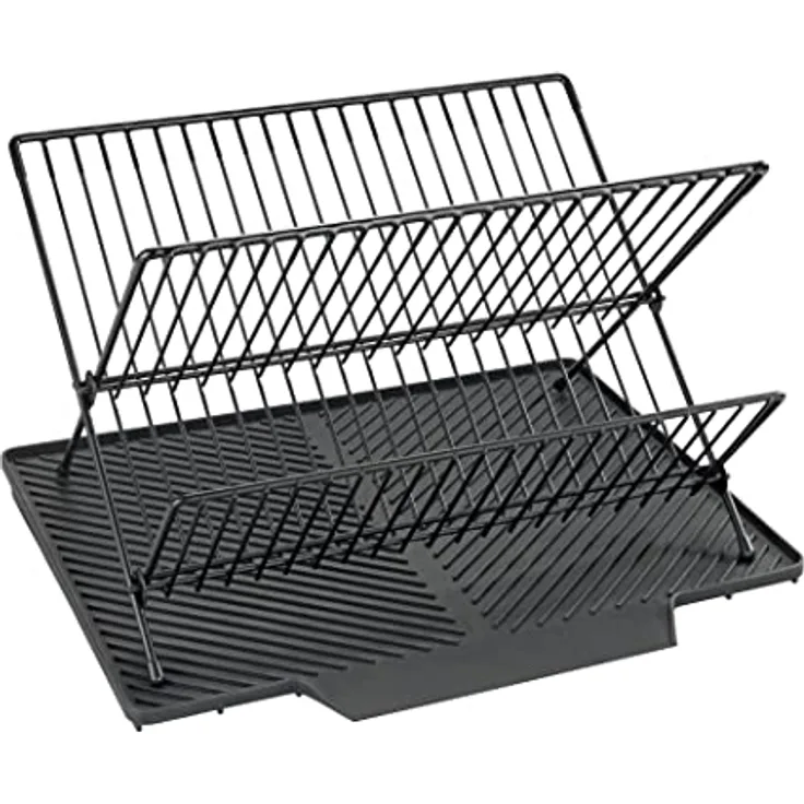WENKO Abtropfmatte Nelia mit Abtropfgestell für Geschirr mit geneigter Fläche für optimalen Wasserablauf, Abtropfmatte aus Kunststoff, Gestell aus Metall, (B x H x T): 34 x 24 x 40 cm, Schwarz
