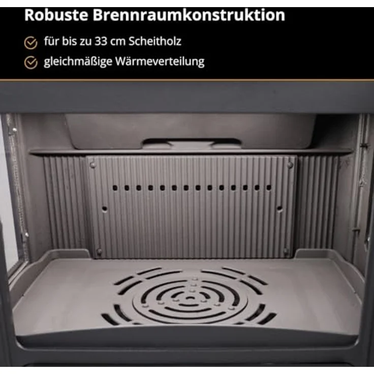 365 Kaminofen Ferrox 75 Panorama Plus, Gusseisen mit 10,5 kW Nennwärmeleistung, schwarze Ausführung, verglaste Seitentür und zwei Luftregler – Bild 5