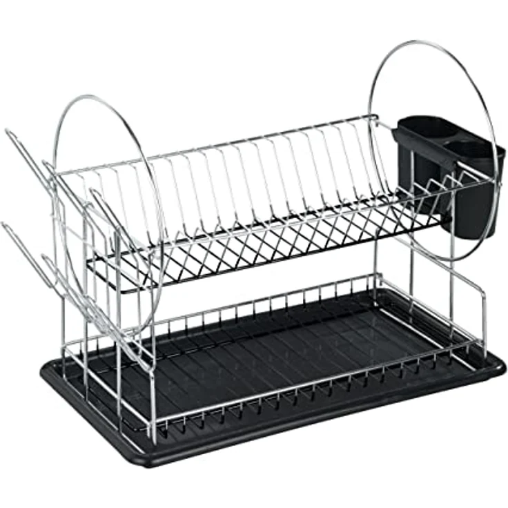 WENKO Geschirrabtropfer Premium Duo, Geschirr Abtropfständer für die Küche, Abtropfgestell mit Besteckkasten und Tellerständer, 52 x 36 x 24 cm, Silber-Schwarz – Bild 8