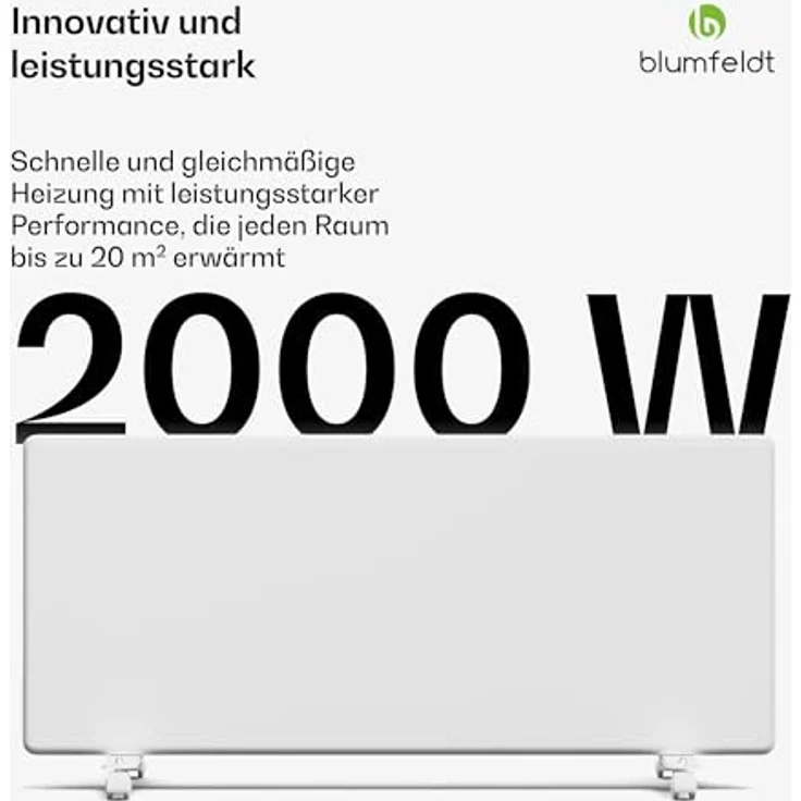 Blumfeldt ThermaTouch Konvektor Heizung 2.000W, Präziser Thermostat, 24h-Timer, IP24, Überhitzungsschutz, Wandmontage/Freistehend, Heizfläche 20 m², Weiß – Bild 2