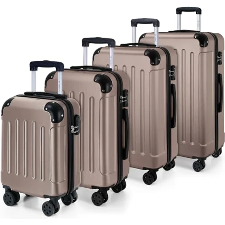 YONSLY Gepäckset Suitcase, Hartschalen-Koffer Trolley mit TSA-Schloss und YKK-Reißverschluss, 360° Lenkrollen, Teleskopgriff, 4er Set in Champagner (S-M-L-XL) – Bild 1