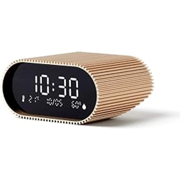 Lexon Ray Clock, Quarzwecker Digitalwecker mit schwarzem LCD-Display, Innenthermometer und Hygrometer, goldfarben – Bild 5