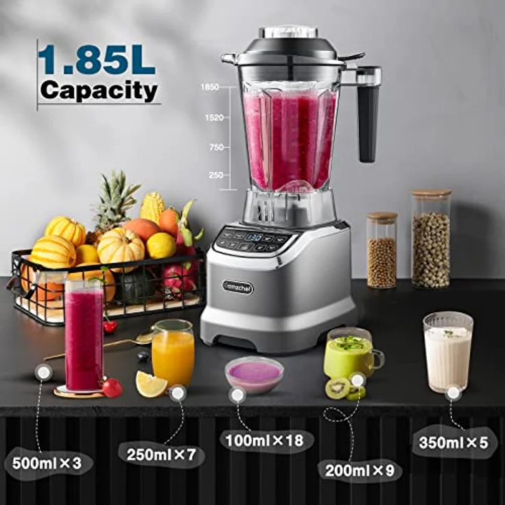 AMZCHEF Hochleistungsmixer 2IN1, 1850 ml und 600 ml Behälter, 2000 Watt, sechs Klingen, LED-Display, geräuscharm und BPA-frei – Bild 8