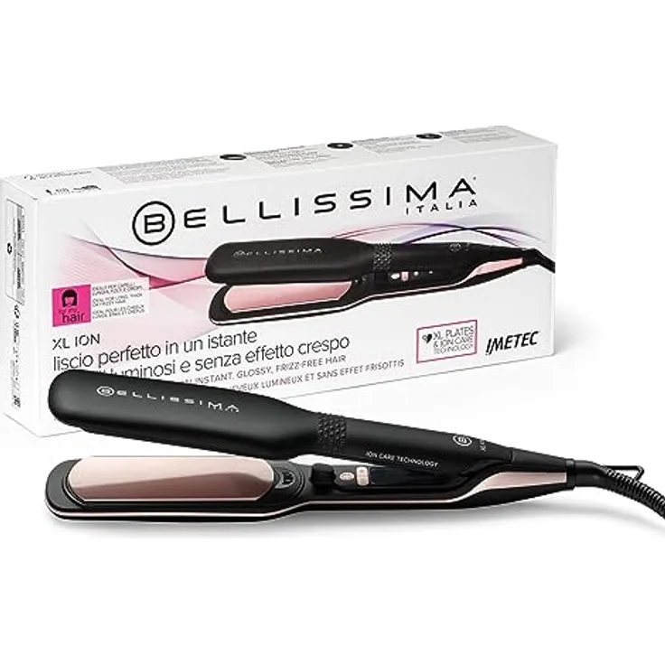 Bellissima XL ION, Haarglätter, breites Glätteisen, Ionisator, konstante Hitze, Keramik- und Keratinbeschichtung, 5 Temperaturen von 150 bis 230°C, Schnellaufheizung, 1.8 m Kabel