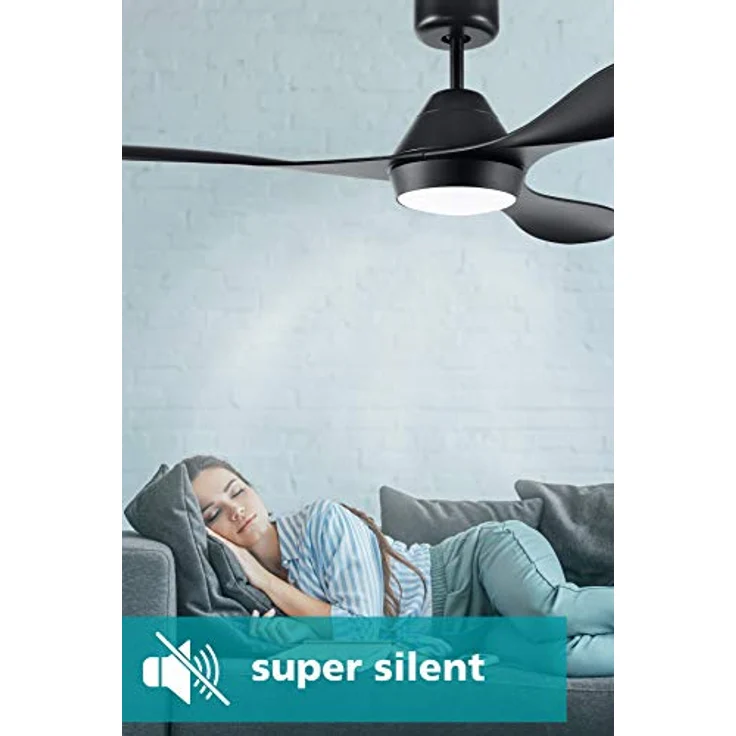 EGLO Deckenventilator Fortaleza, 4 Flügel Ventilator mit Zugkette, Beleuchtung, Sommer-Winter Betrieb, Holz, brünierter Stahl und weißem Glas, 106,6 cm – Bild 7