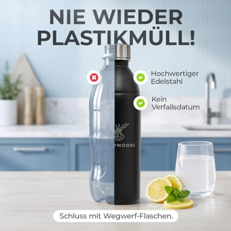 Luckymoose Infinity Edelstahlflasche für Wassersprudler, spülmaschinenfest, 0,75 bis 1,1 Liter, bruchsicher, für SodaStream DUO & TERRA – Bild 2