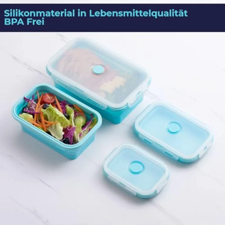 König Design Faltbare Frischhalteboxen 4 Stück, auslaufsicher, kompakt, blau – Bild 2