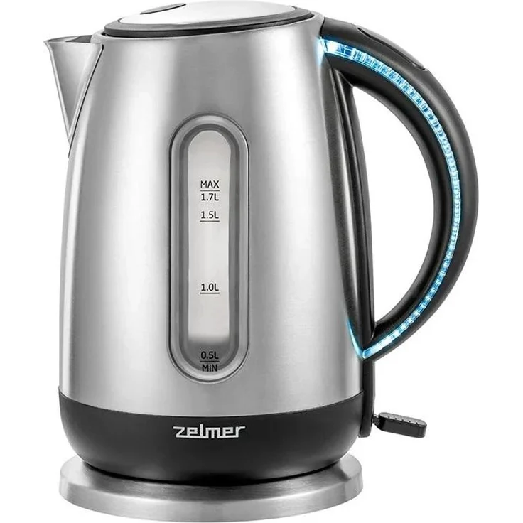Zelmer ZCK7950, Wasserkocher 1,7 L, 2000 W, schwarz/Edelstahl mit Sicherheitsfunktionen und Wasserstandanzeige