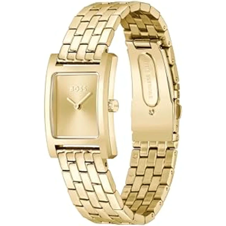 BOSS Analog Quarzuhr für Damen Kollektion Lucy mit Gelbgoldfarbenes Edelstahlarmband - Zeitloses Tank-Design, Gelbgoldenes Sonnenstrahlen-Zifferblatt, Wasserabweisend bis 3 bar – Bild 2