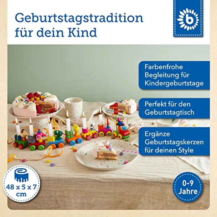 Bieco Geburtstagszug Holz - Safari Look 0-9 Jahre - Geburtstagszug Junge - Geburtstagszug Mädchen 1 Geburtstag Junge Geburtstagsring Holz Geburtstagsteller Geburtstagskranz Kerzen Geburtstagskerze – Bild 2