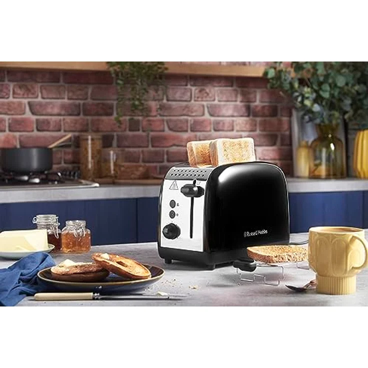 Russell Hobbs Toaster [für 2 Scheiben] Colours Plus Edelstahl Schwarz (extra breite Toastschlitze, inkl. Brötchenaufsatz, 6 Bräunungsstufen + Auftaufunktion, Lift & Look-Funktion, 1600W) 26550-56 – Bild 2
