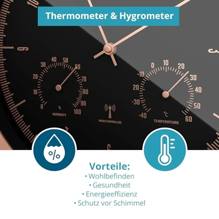 Mebus Wanduhr 19778 Funkwanduhr mit Thermo-Hygrometer – Bild 6