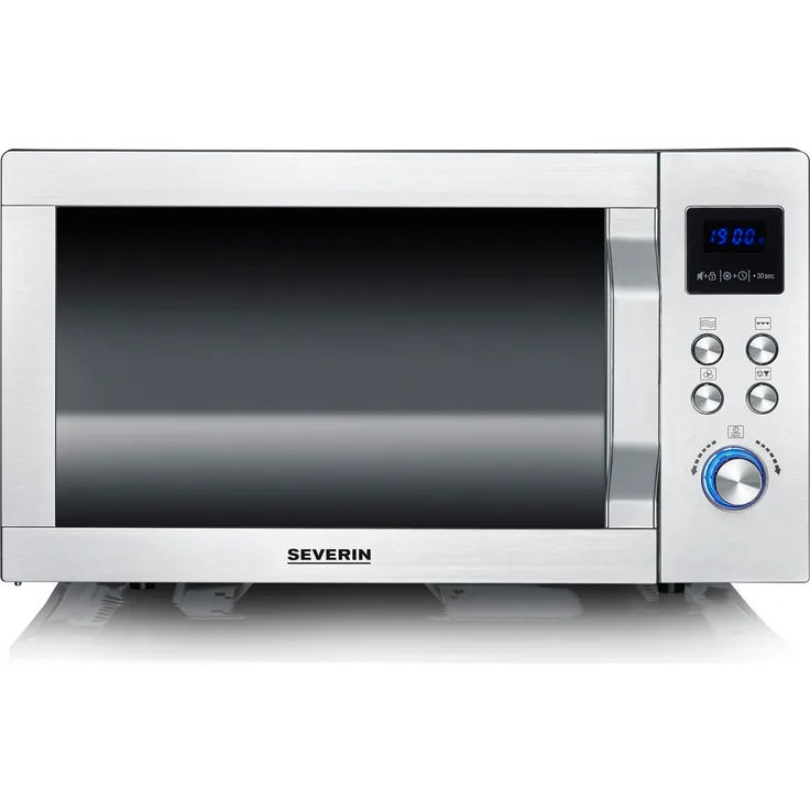 SEVERIN MW 7578 Flachbett Mikrowelle, 900W, 25L, Matt-Schwarz/Silber, mit Grill und Ultra-Heißluftfunktion