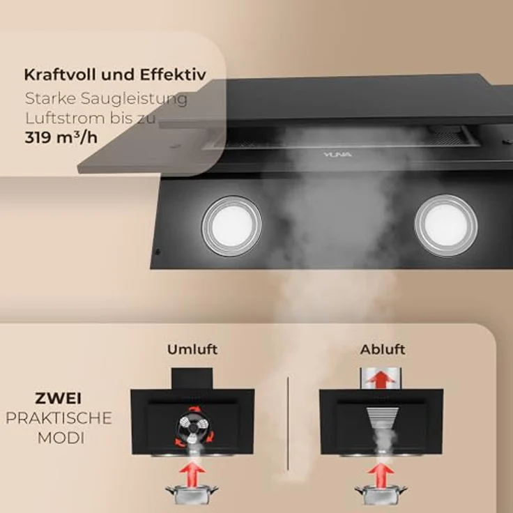 Kütech Siva 1360Y Wandhaube, Wandmontage, Energieeffizienzklasse: B, Leistungsstufen: 3, Breite 60cm, schwarz – Bild 4