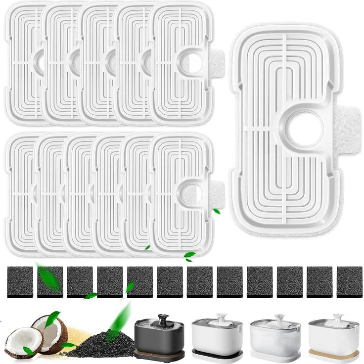 WEIKEY Katzenbrunnen Filter 24 Stück, 12 Aktivkohle- und 12 Schaumfilter, 5-Stufen-System, kompatibel mit Dockstream PLWF005, PLWF115, PLWF105