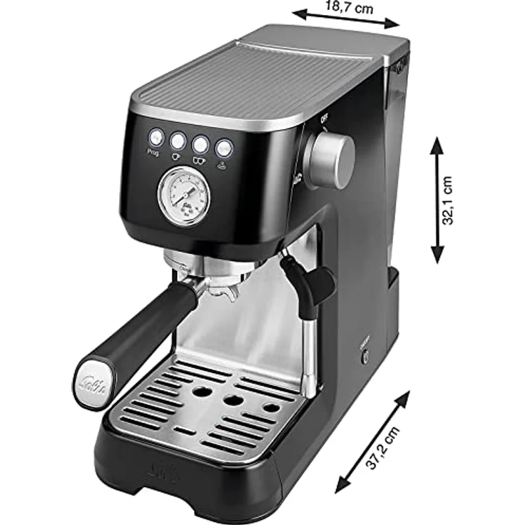 Solis Espressomaschine, Manometer, Dampf- und Heißwasserfunktion, PID-Temperaturregler, 54 mm Siebträger mit Doppelauslauf, 15 bar, 1,7 l Wassertank, Edelstahl, Barista Perfetta Plus Black (Typ 1170) – Bild 7
