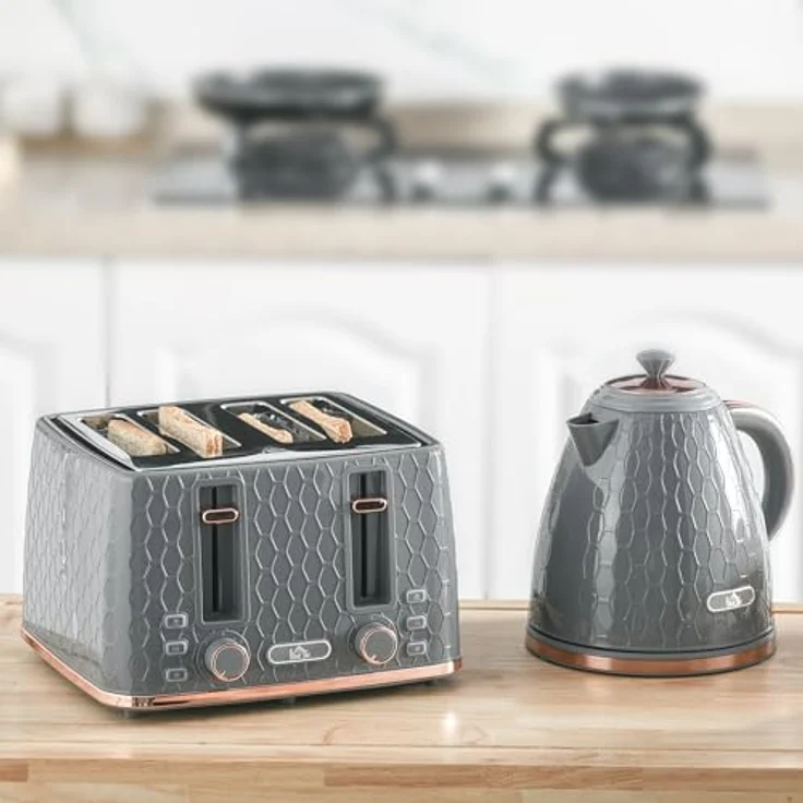 HOMCOM Toaster Kocher-Set, 4 Schlitze für 4 Scheiben, 2200 W, automatische Abschaltung, Auftau- & Aufwärmfunktion, Beige – Bild 2