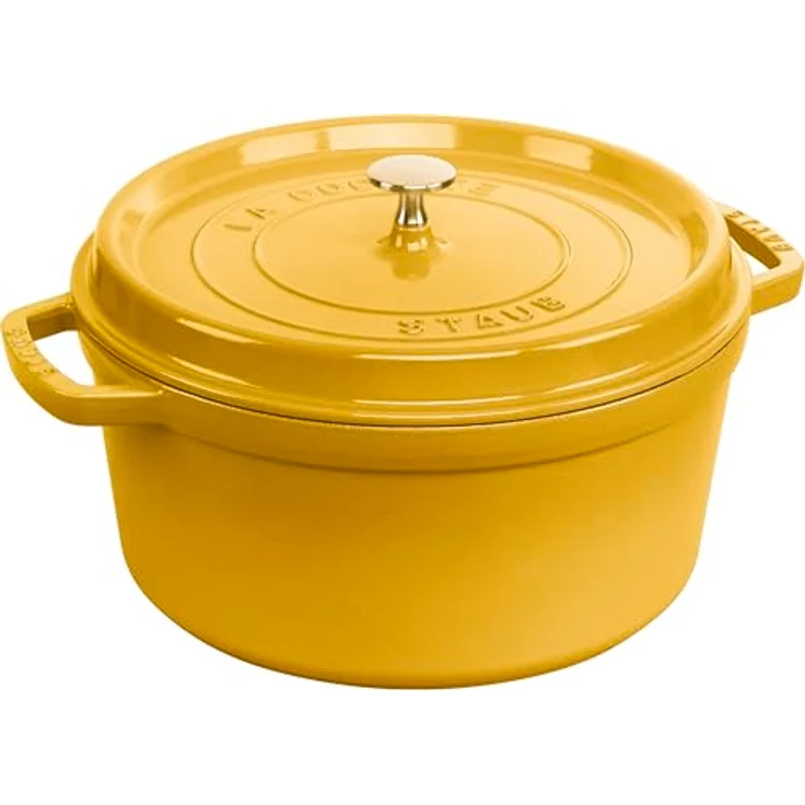 STAUB Gusseisen Bräter/Cocotte 28 cm 6,7 L Citron, Aromaregen Funktion, für alle Herdarten inkl. Induktion und Backofen – Bild 1