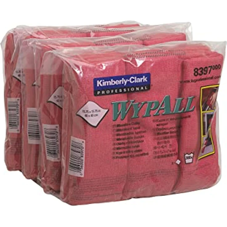 Wypall Kleenex Mikrofaser-Allzwecktücher, flaches Tuch, rot, 4 Päckchen x 6 Tücher, 1er Pack (1 x 4 Stück) – Bild 3
