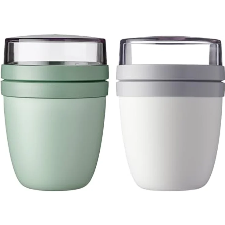 Mepal Lunchpot Ellipse Mixed, Müslibecher to go in Nordic Sage + Nordic White, 500 ml + 200 ml, für Joghurt & Müsli, mikrowellen- und gefriergeeignet, spülmaschinenfest – Bild 1