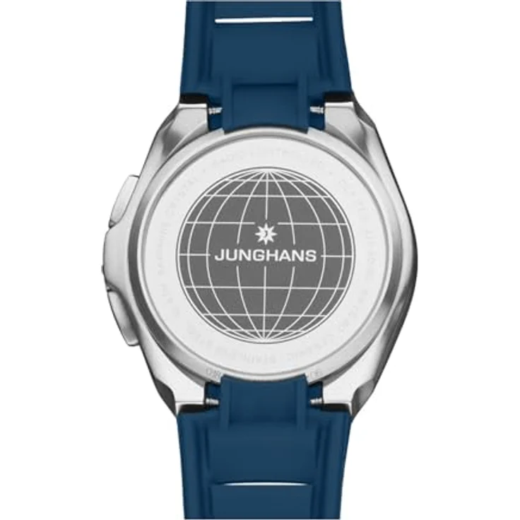 JUNGHANS Spektrum Mega Solar Funk-Solar Herrenuhr, blau, Edelstahl schwarz, kratzfest, leuchtende Anzeige – Bild 4