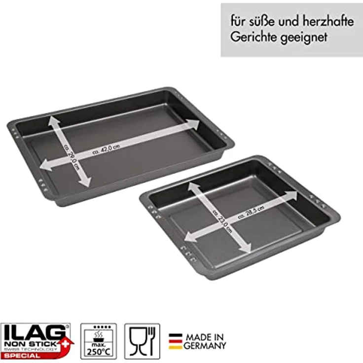Backblech-Set Auflaufformen-Set 2 in1 CHG Made in Germany, 42,0 x 29,0 x 4 cm und 29,0 x 23,0 x 4,0 cm – Bild 4