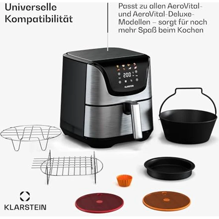 Klarstein AeroVital Deluxe Zubehörset – Grillrost, BBQ-Set, Pizzapfanne, Kuchenform, Silikonformen & Matte, spülmaschinenfest, Antihaft, kompatibel mit AeroVital Modellen – Bild 3