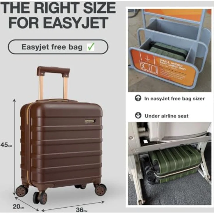 Cabin Max Anode 30L Handgepäck Koffer, Hartschale, leicht, 4 Räder, 45x36x20 cm, Braun, geeignet für Easyjet unter dem Sitz – Bild 5