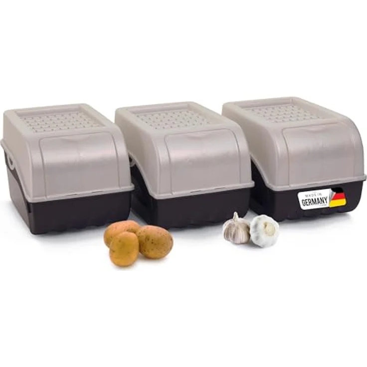 Novaliv Kartoffel Aufbewahrungsbox 3er Set, mittel 5L, PERLMUT Weiß, stapelbare Gemüsebox mit Luftzirkulation für Frische und Haltbarkeit – Bild 1