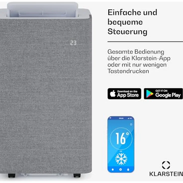 Klarstein AireLux Mobile Klimaanlage 14.000 BTU, 4-in-1 Kühlung, Entfeuchter, Ventilator & Schlafmodus, App & Sprachsteuerung, für Räume bis 51 m², leise, Fenster-Kit inklusive, Grau – Bild 4