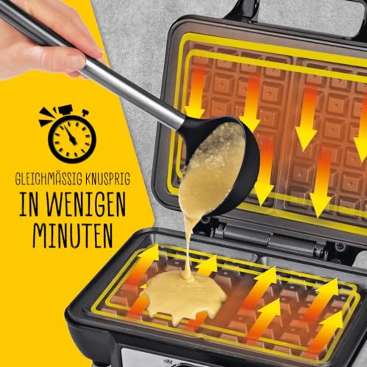 GOURMETmaxx Waffeleisen für 2 Belgische Waffeln, 1000 Watt, stufenlos einstellbare Temperatur, Antihaftbeschichtung, gleichmäßige Wärmeverteilung mit Heizelementen oben und unten – Bild 2