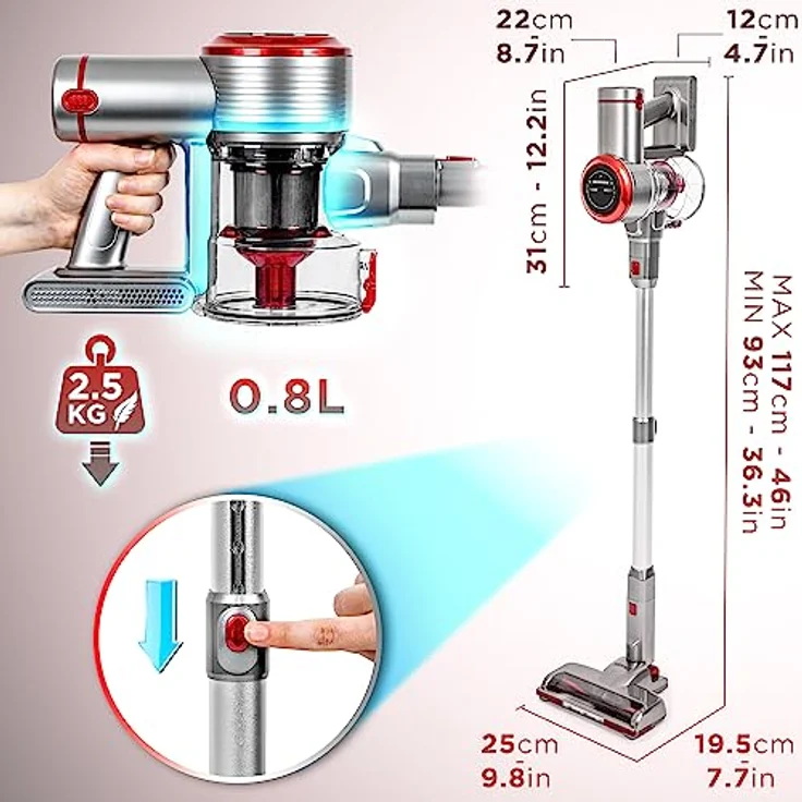 Duronic VC24 Staubsauger | Kabelloser Bürstenstaubsauger | Akku Handstaubsauger beutellos mit HEPA-Filter | 220 W | 0,8 L Volumen | 3 Stufen | Inkl. 1 Akku und 2 Filter | Für Teppich und Hartböden – Bild 2