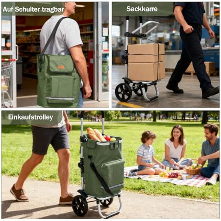 Sekey Einkaufstrolley 3-in-1 mit Kühlfach und Spanngurt, faltbarer Einkaufswagen, 42L, bis 35kg, grün – Bild 5