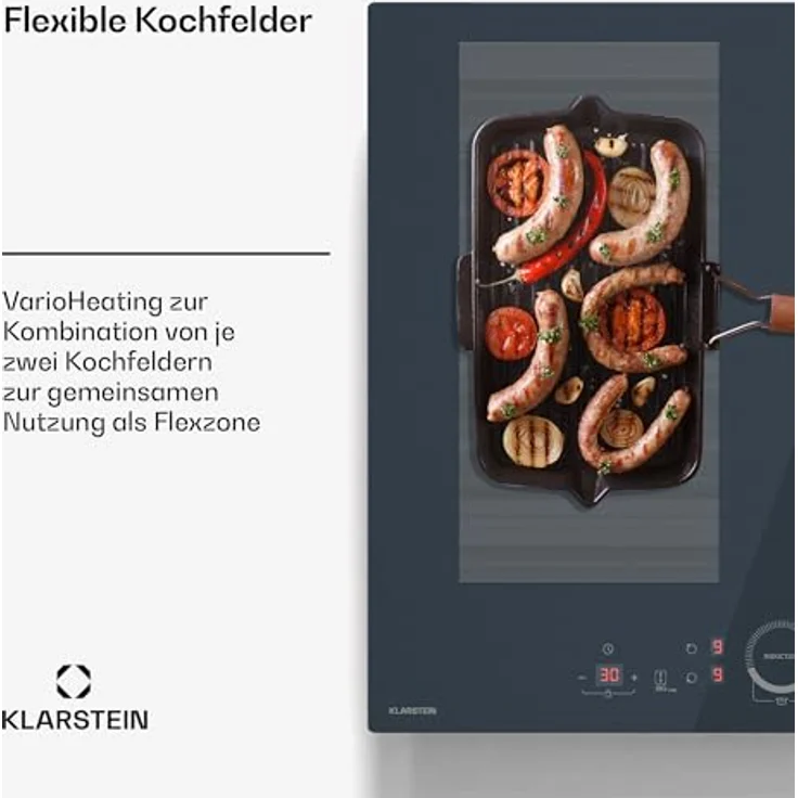 Klarstein Delicatessa 60 Induktionskochfeld, 4-Zonen Einbaukochfeld mit 7.000 W, Flexizone, Thermoboost, Schieberegler, Kindersicherung, Glaskeramik Schwarz – Bild 4